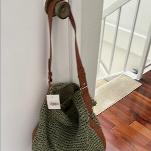 Artisanal Green and Brown Woven Shoulder Bag